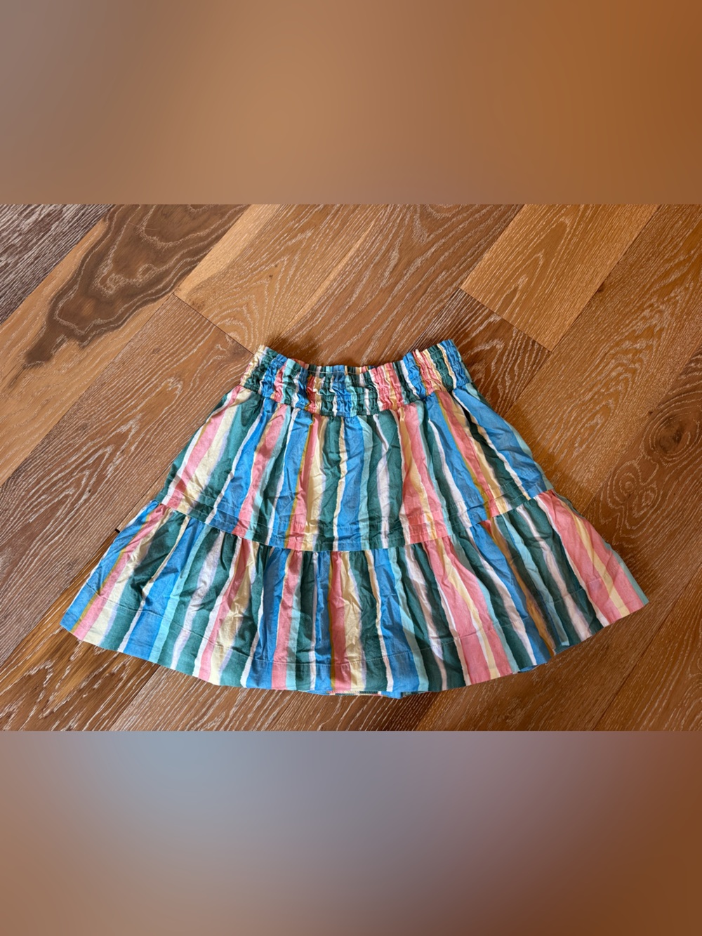 Anthropologie Tiered Mini Skirt Small Multicolor Stripe Cotton Boho - Picture 5 of 7